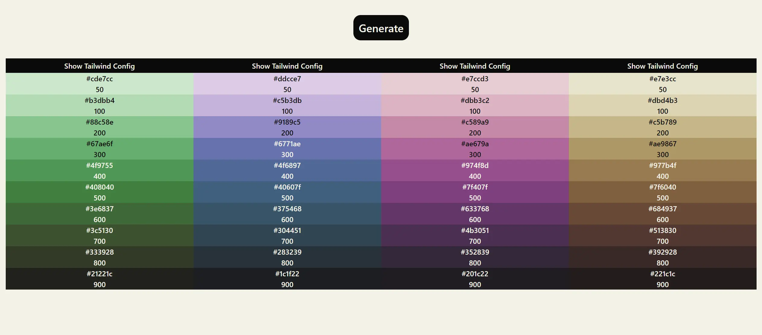The generated color palette